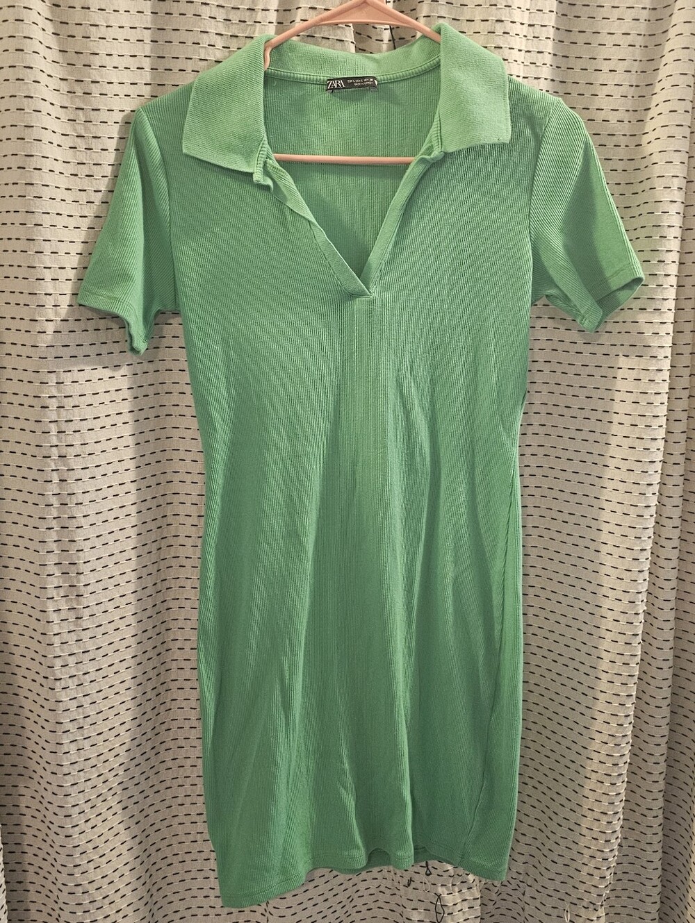 Zara Green Ribbed Polo Dress